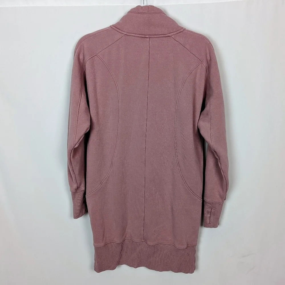 ATHLETA sz S Cozy Karma 1/4 Zip Sweater Dress Tunic  Fleece Lined Floral Mauve - Picture 10 of 16